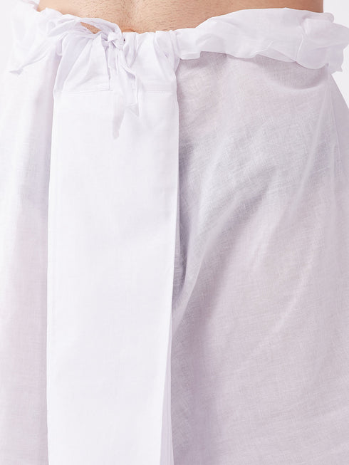 Vastramay Men's Black Cotton Blend Kurta And White Dhoti Set